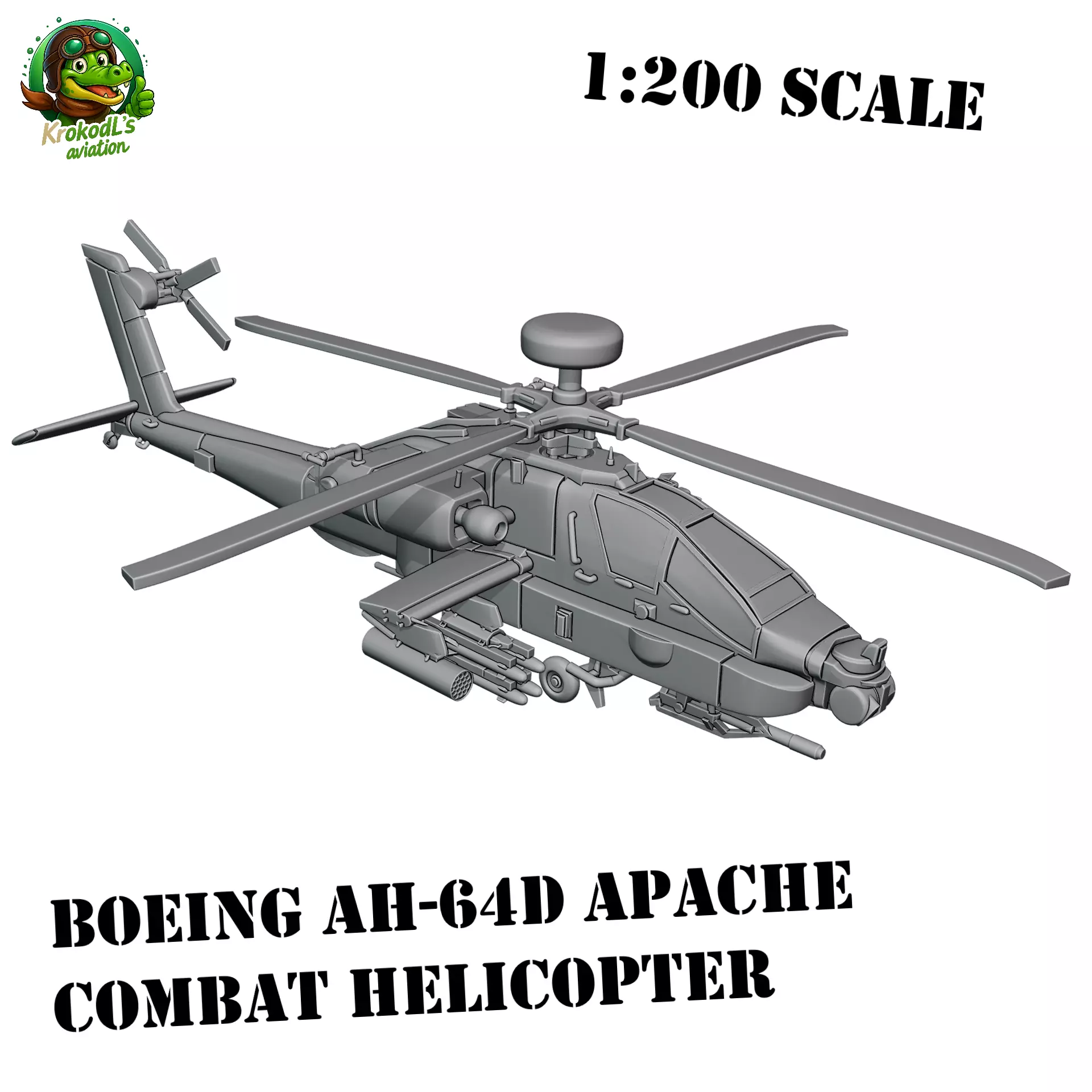 Boeing AH-64D Apache Combat Helicopter 3D print model