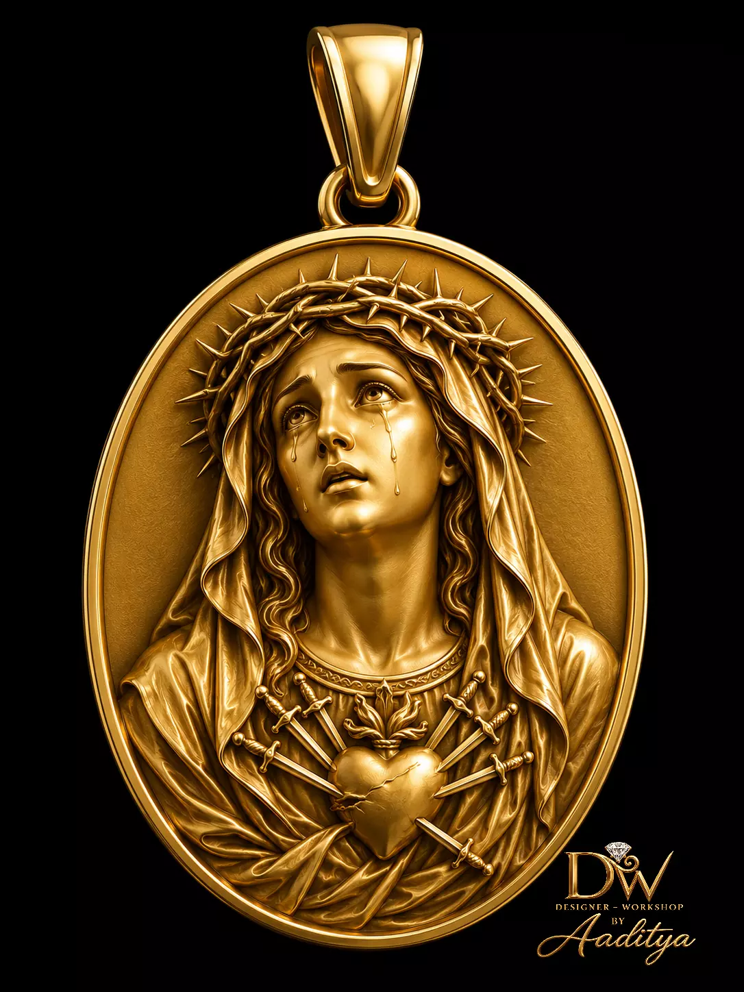 Virgin Mary Sacred Heart Pendant 3D print model
