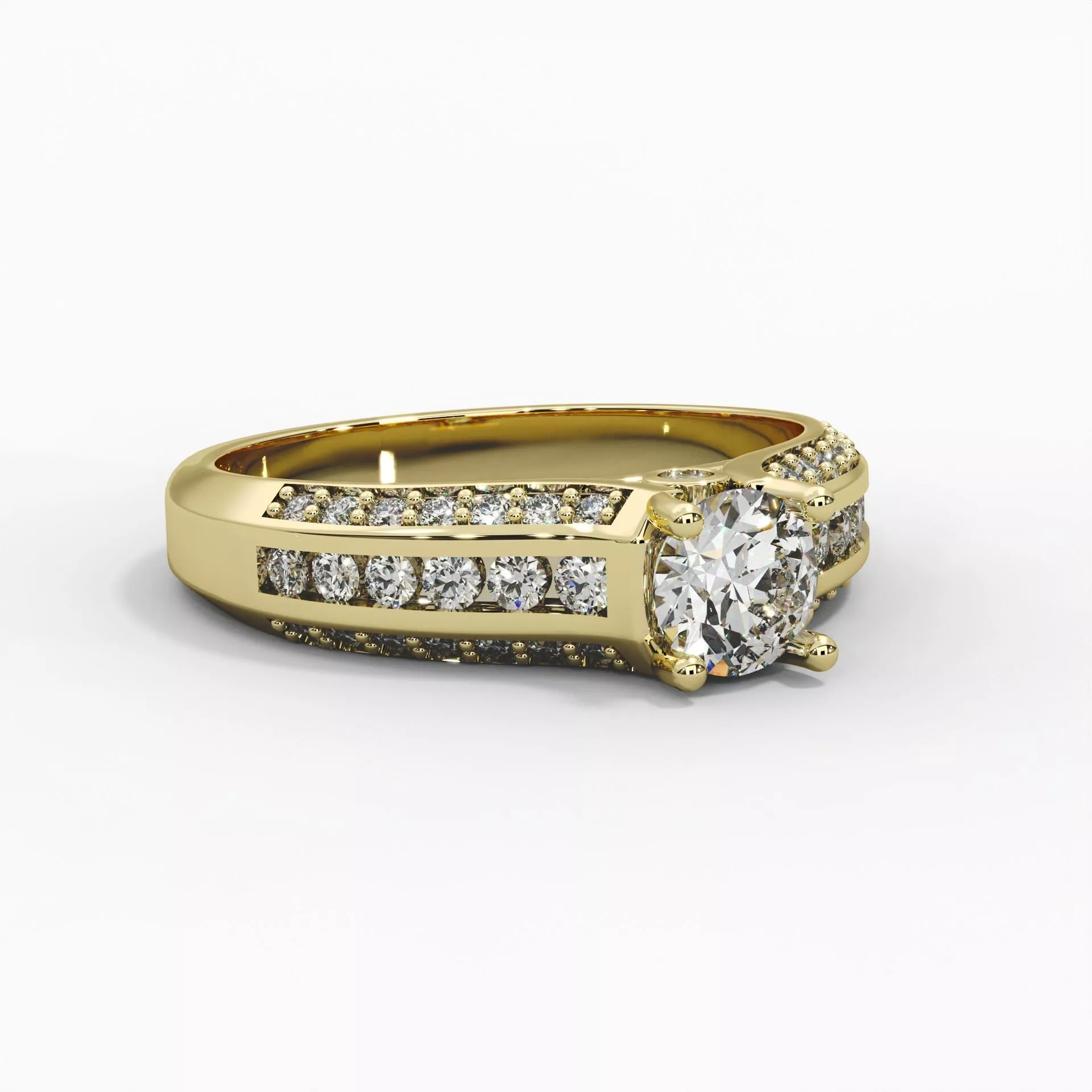 Channel Set Round Diamond Engagement Ring Yellow Gold 3D 3D model