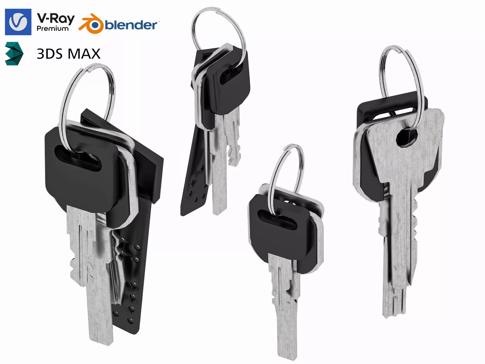 Realistic Metal Keys with Keyrings Collection 3D Model 3D model