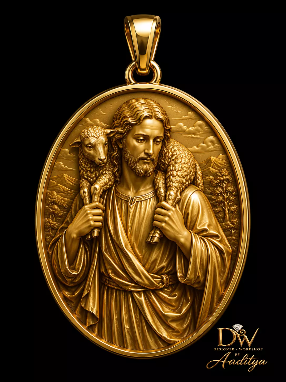 Jesus Christ Good Shepherd Pendant 3D print model