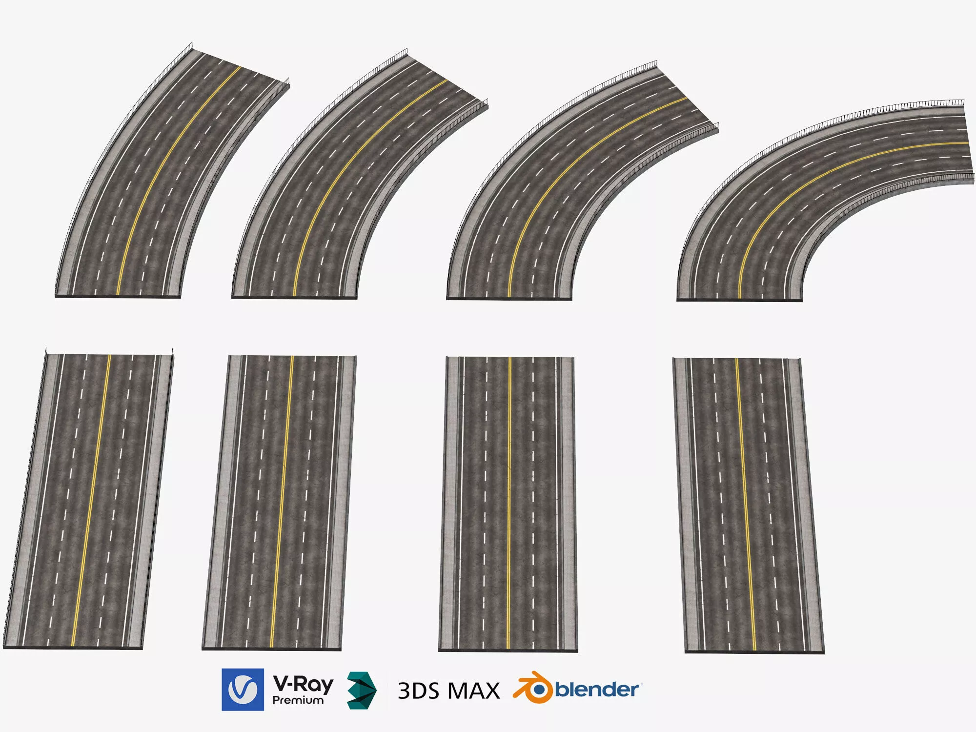Modular Highway Road Segments Collection 3D Model Low-poly 3D model