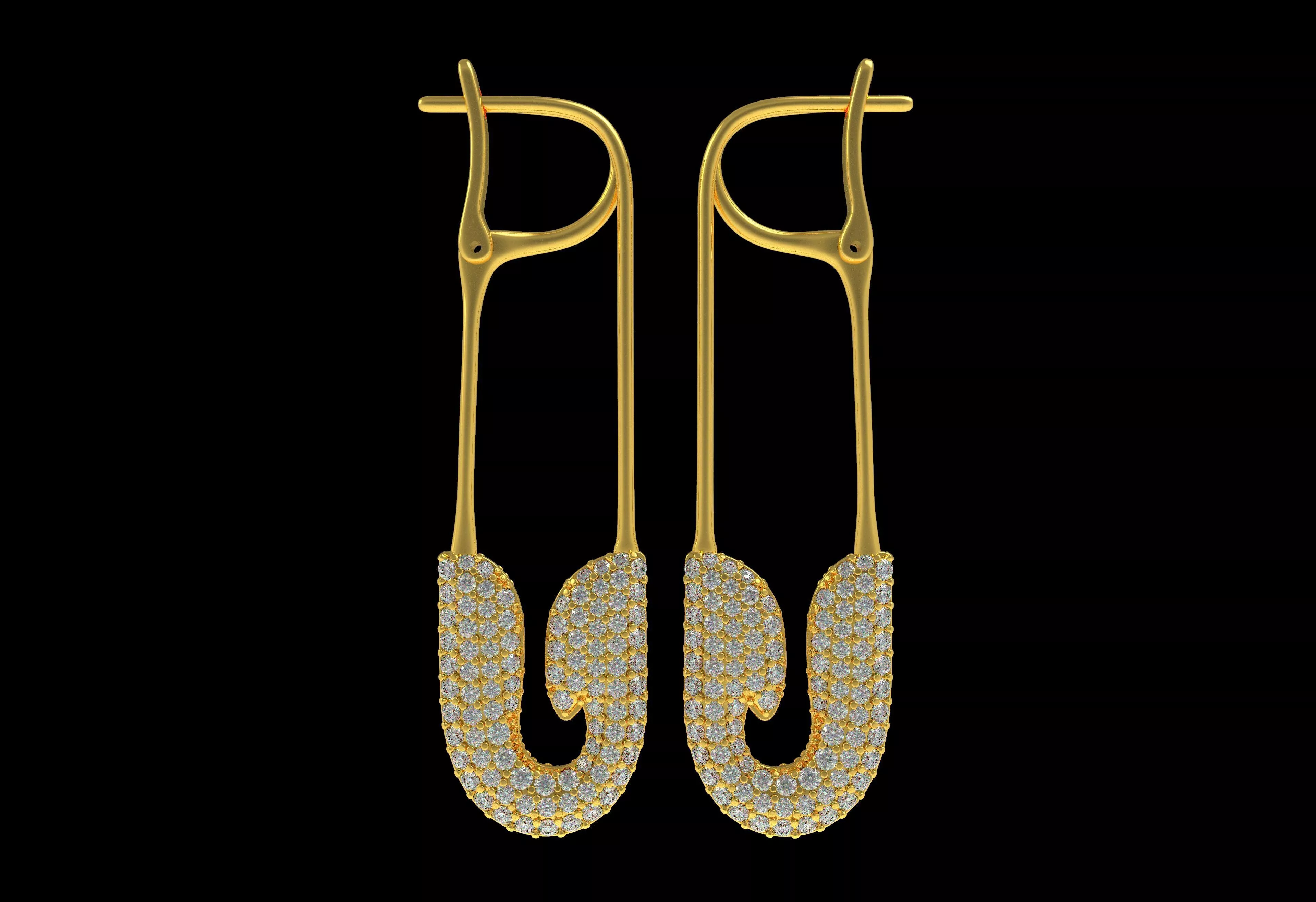 Jacob Co Rose Gold Diamond Safety Pin Earrings 3D print model