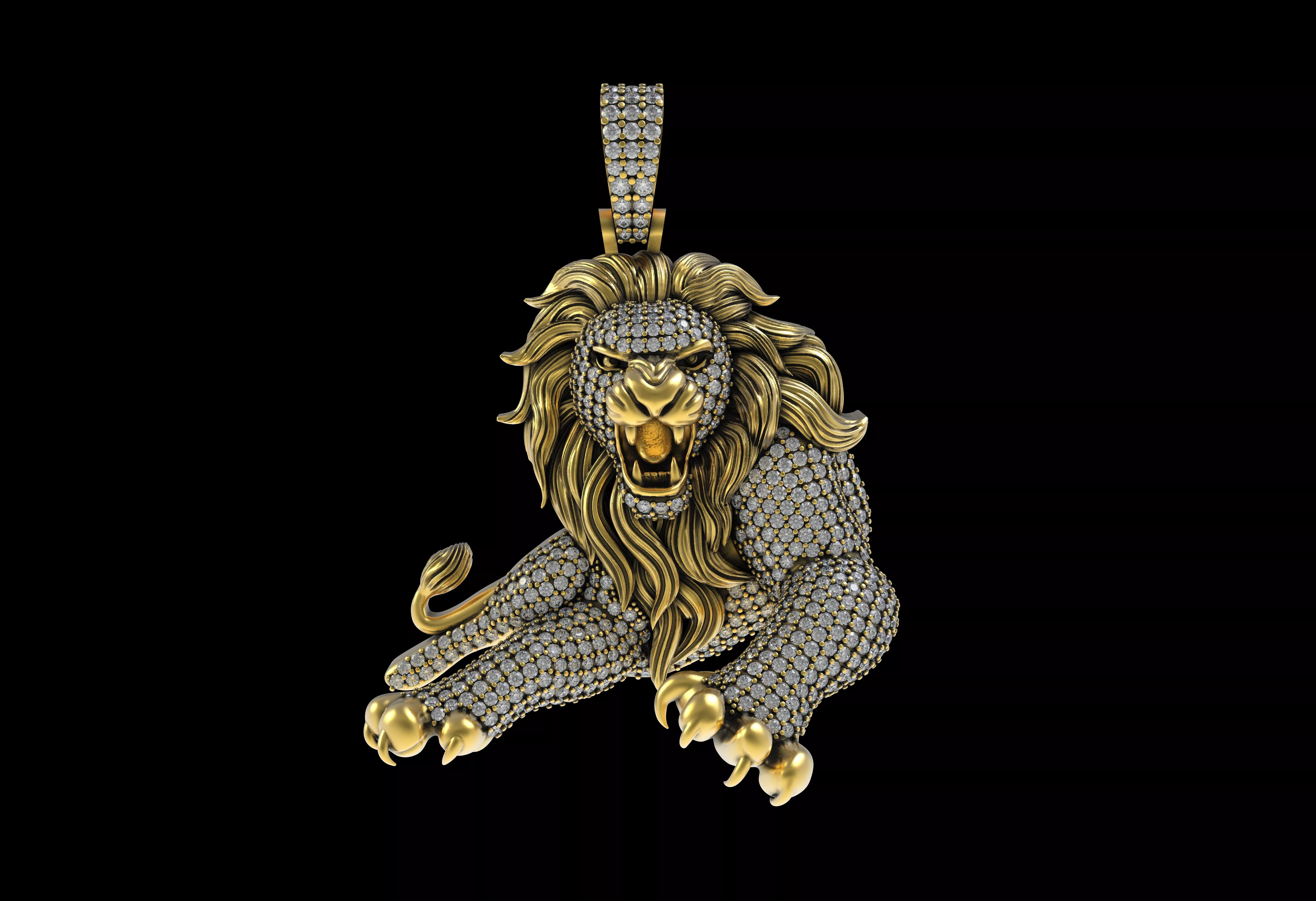 Helloice Iced Out Roaring Lion Head Pendant 3D print model