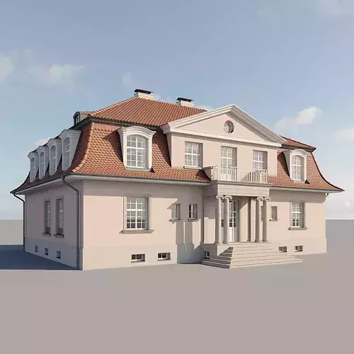 Classic European Villa with Mansard Roof 3D model 2