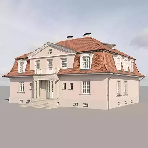 Classic European Villa with Mansard Roof 3D model 6