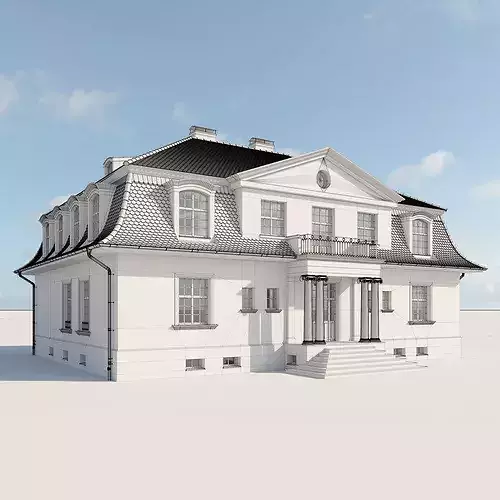 Classic European Villa with Mansard Roof 3D model 3