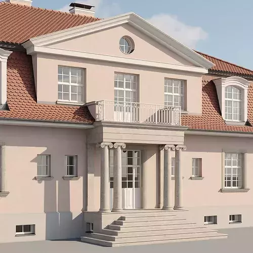 Classic European Villa with Mansard Roof 3D model 4