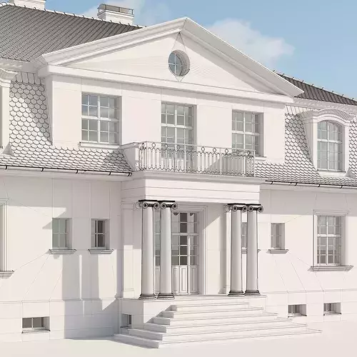 Classic European Villa with Mansard Roof 3D model 5