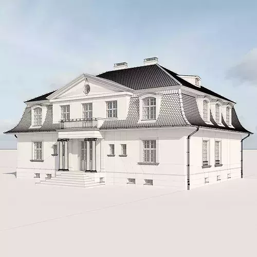Classic European Villa with Mansard Roof 3D model 7