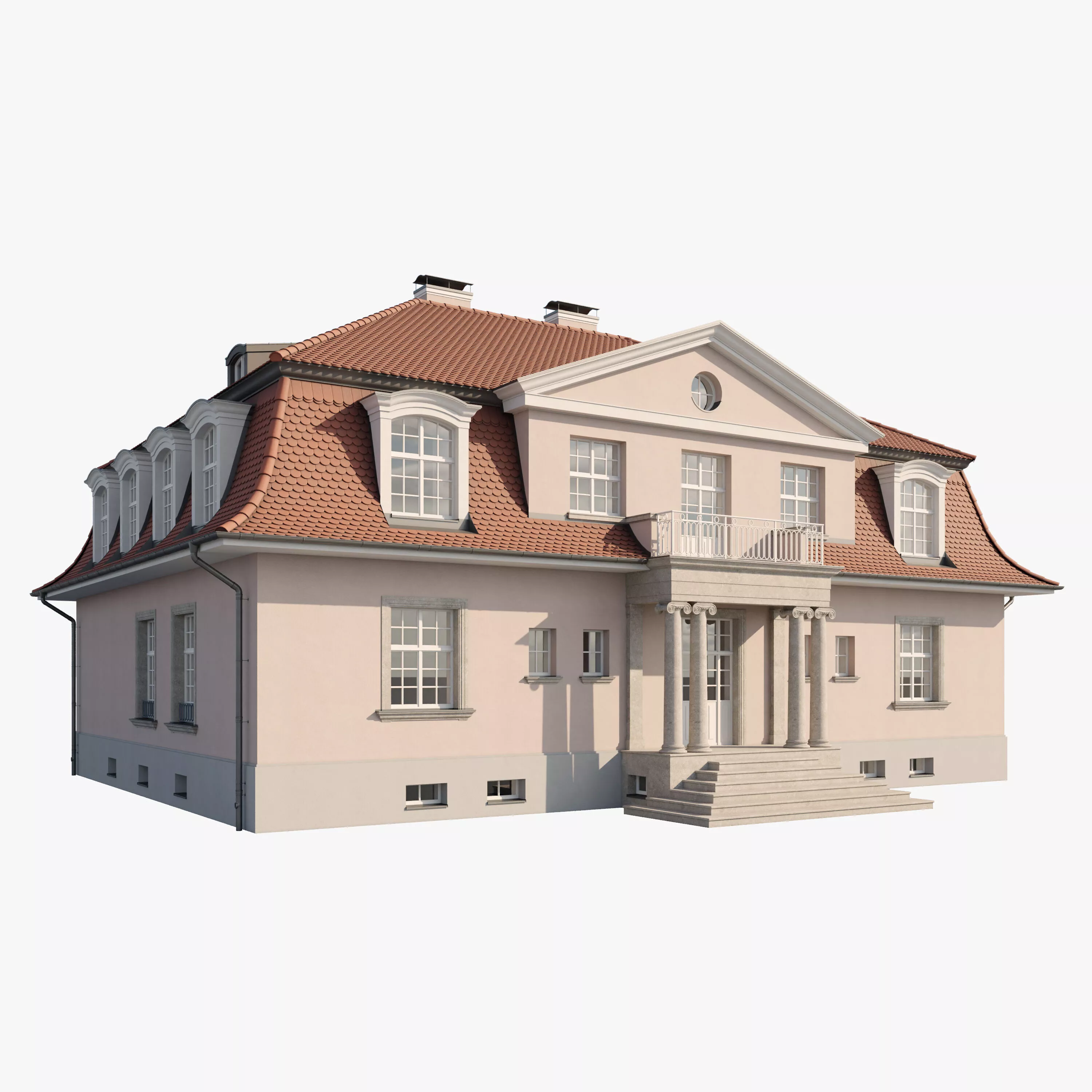 Classic European Villa with Mansard Roof 3D model