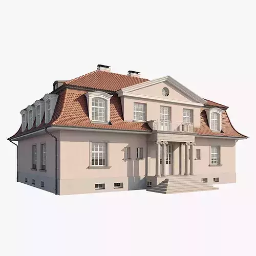 Classic European Villa with Mansard Roof 3D model