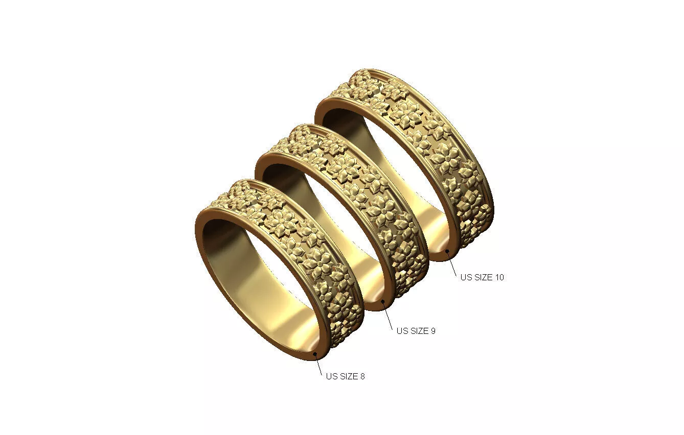 Wide flower rose pattern eternity band US sizes 8 9 10 3D print model