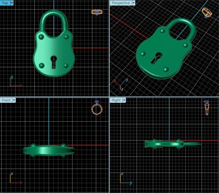 Pendant golden padlock 3D print model_2