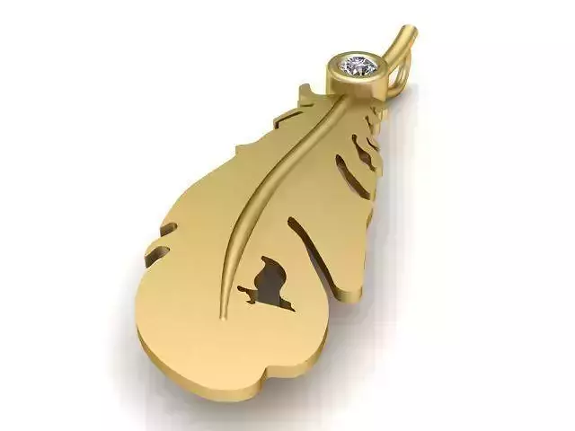 Pendant gold feather with diamond