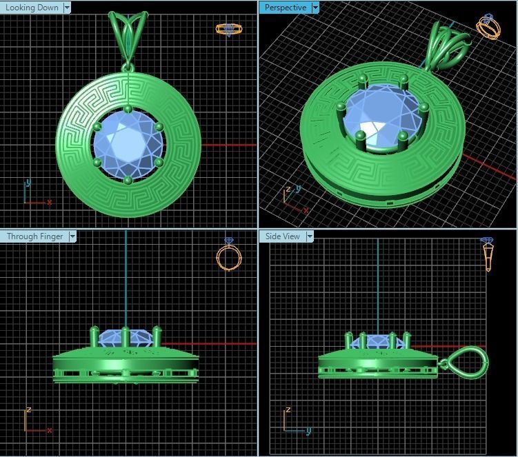 Pendant greek with diamond 3D print model_2