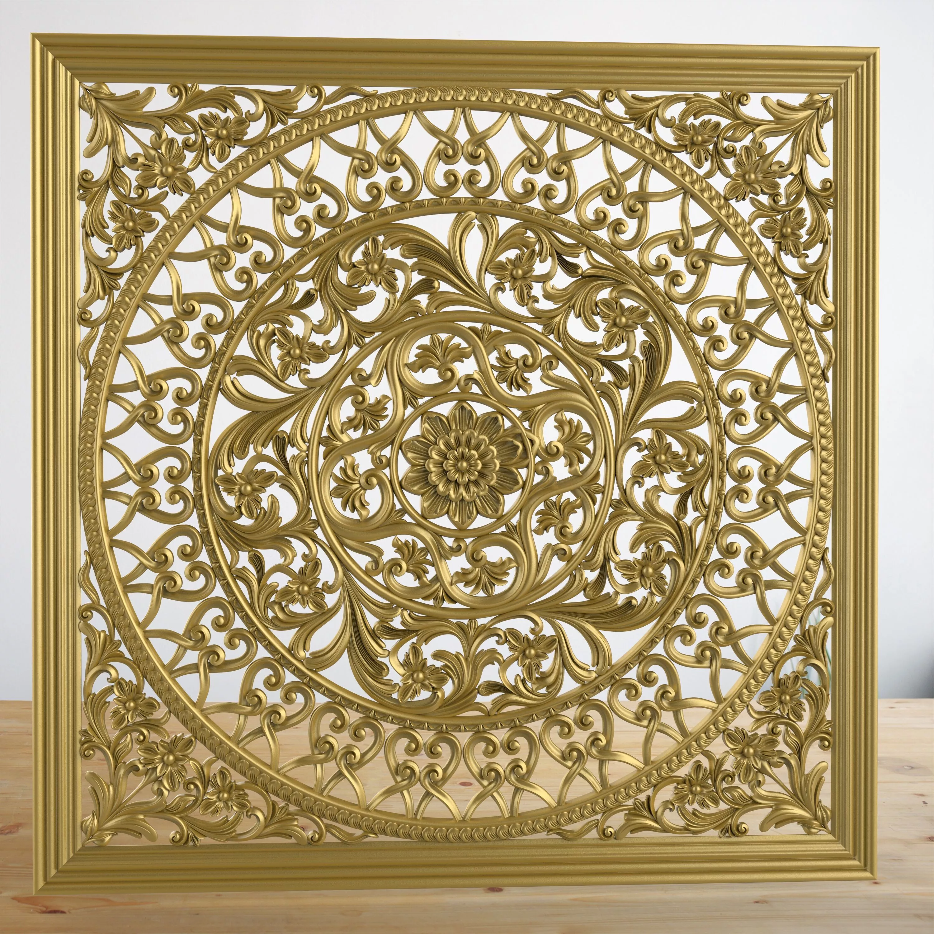 Classic Ornate Mandala Square Ceiling Panel STL CNC 3D model