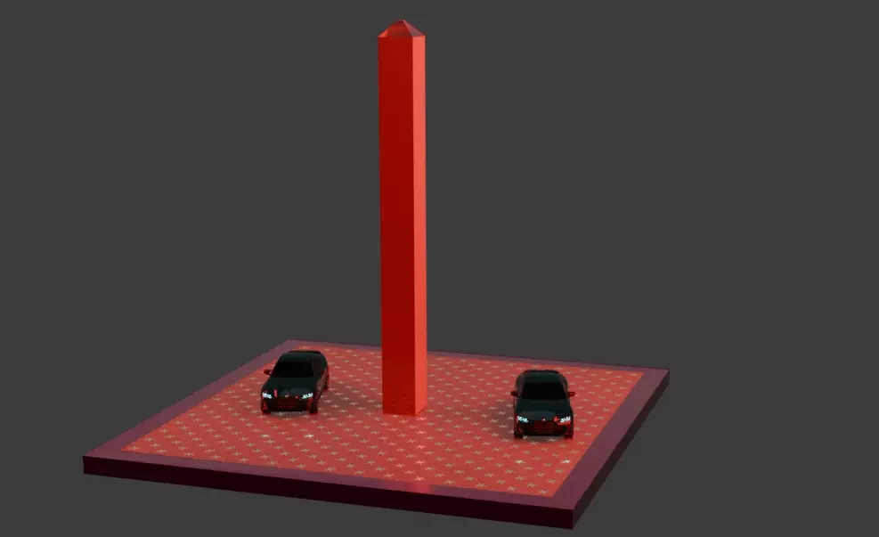 Free Low Poly Car Parking Monument Stylized Red Obelisk Square Free low-poly 3D model