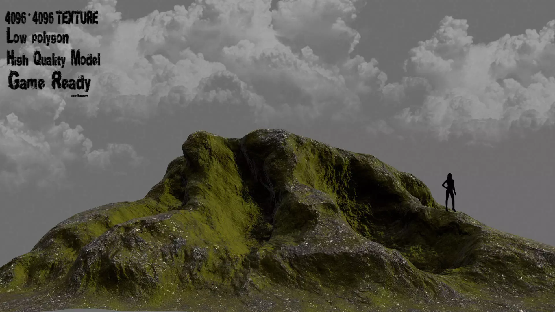 Rock mountain with grass on top Low-poly 3D model_0