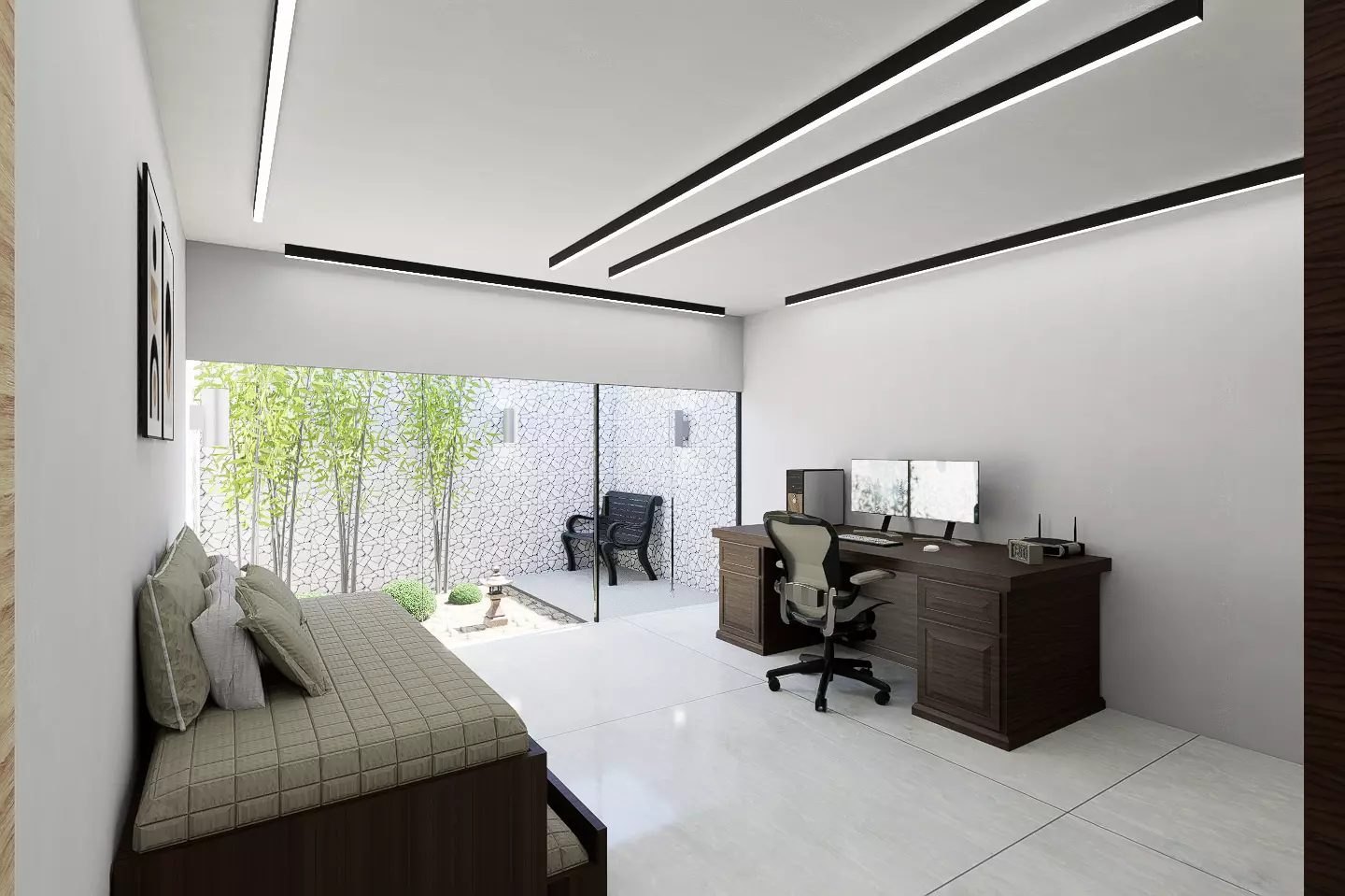 Modern Home Office with Zen Garden Revit and D5 Render 3D model