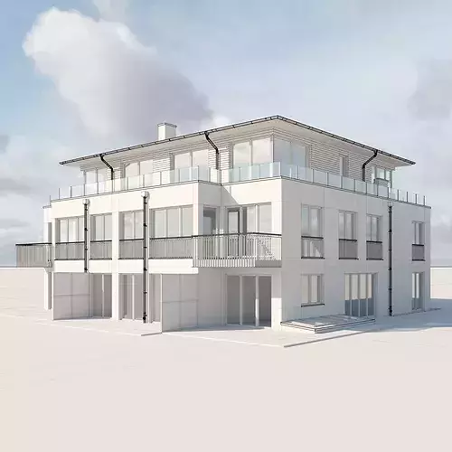 Modern German Residential Building 3D model 7