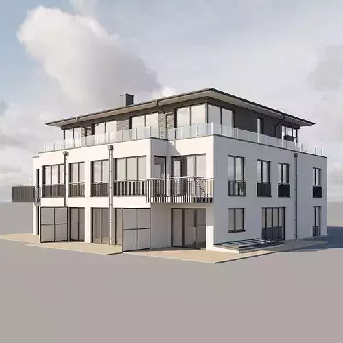 Modern German Residential Building 3D model 6