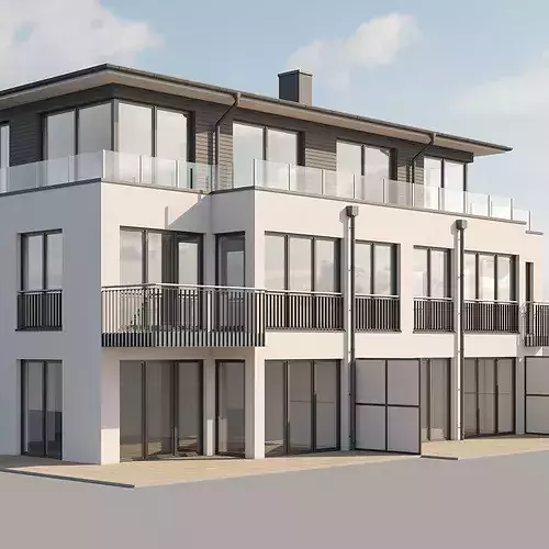 Modern German Residential Building 3D model 4