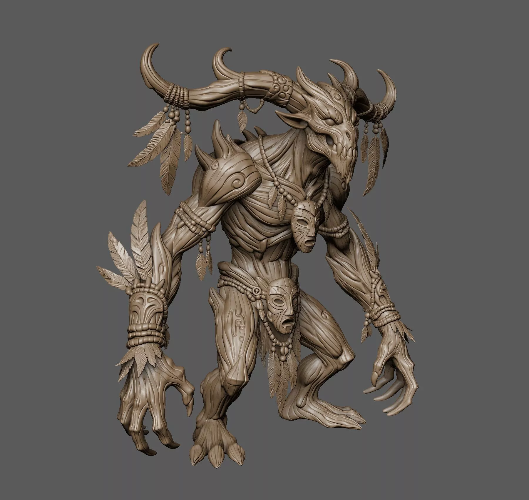 Wendigo-Root Shaman Boss Miniature - One Piece 3D Print Model 3D print model