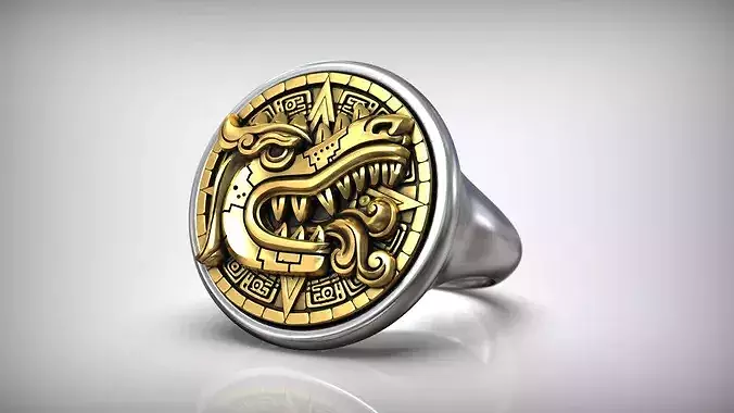 Aztec Dragon Signet Quetzalcoatl Mayan Warrior Ring