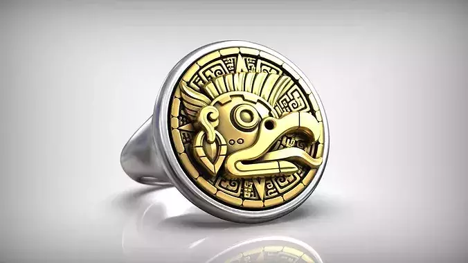 Aztec Parrot Warrior Signet Mayan Mesoamerican Ring