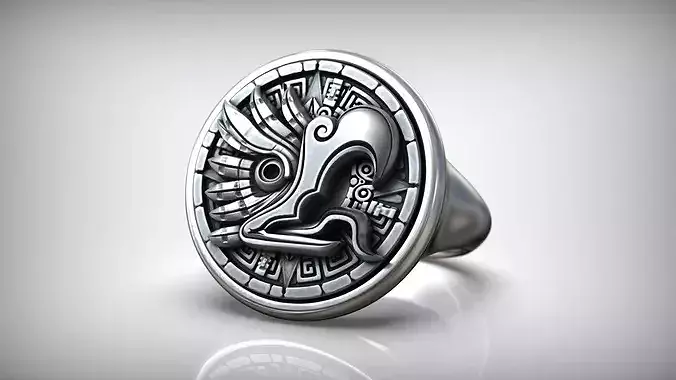 Aztec Feathered Serpent Quetzalcoatl Mayan Jewelry Ring