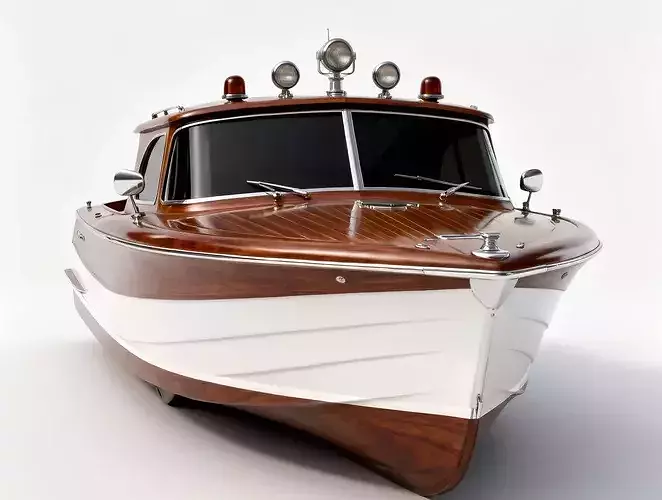 Realistic Stylized Pristine Vintage Wooden Speedboat 3D Model