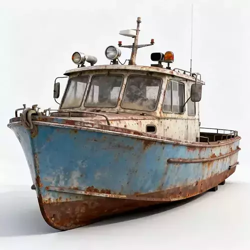 Realistic Stylized Weathered Vintage Fishing Boat 3D Model
