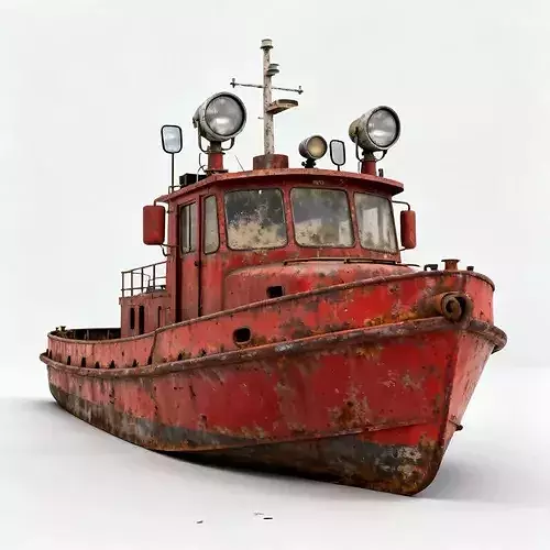 Realistic Stylized Weathered Vintage Tugboat 3D Model