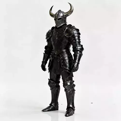 Realistic Stylized Dark Horned Knight Armor 3D Model