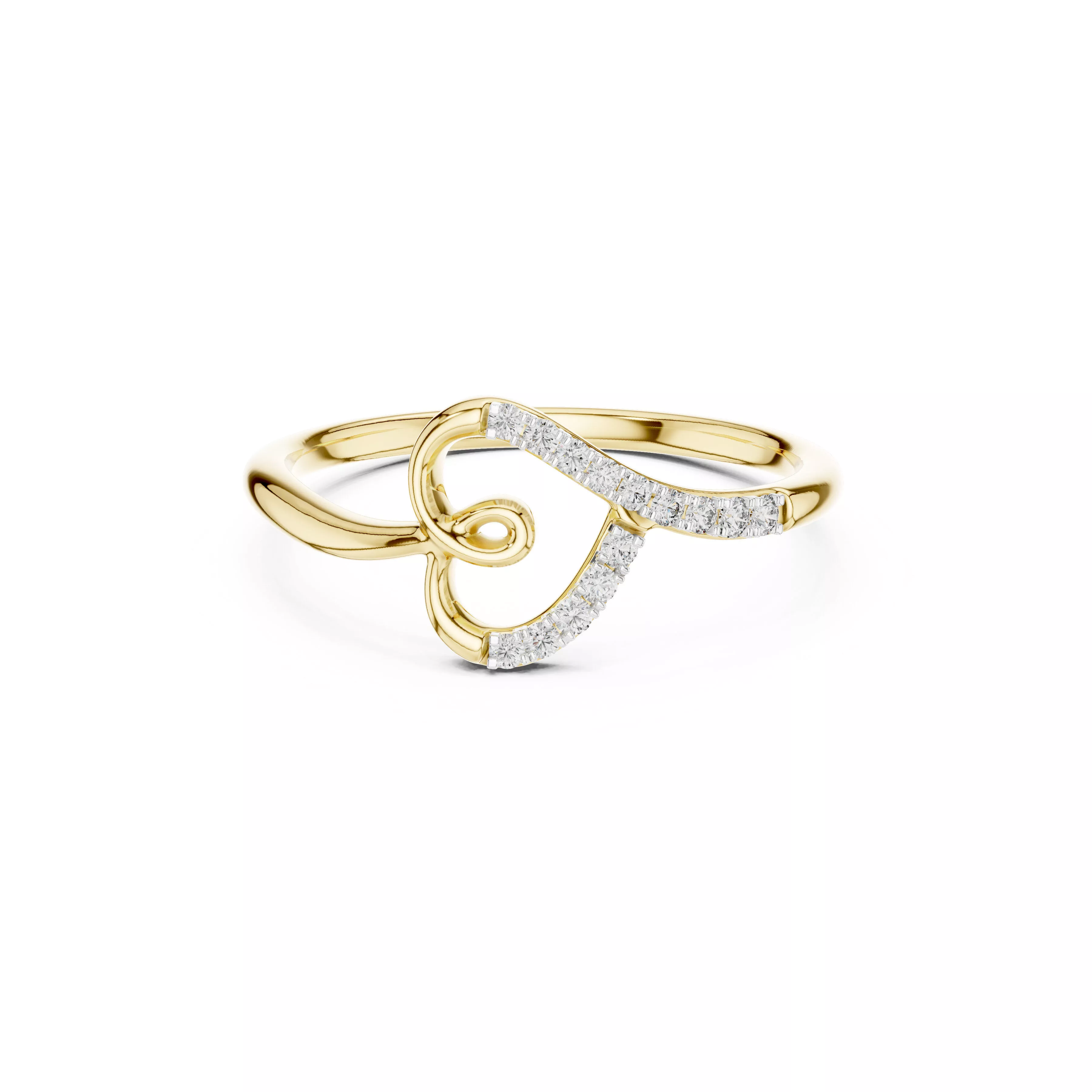 Open Heart Swirl Diamond Ring STL 3DM CAD 3D print model