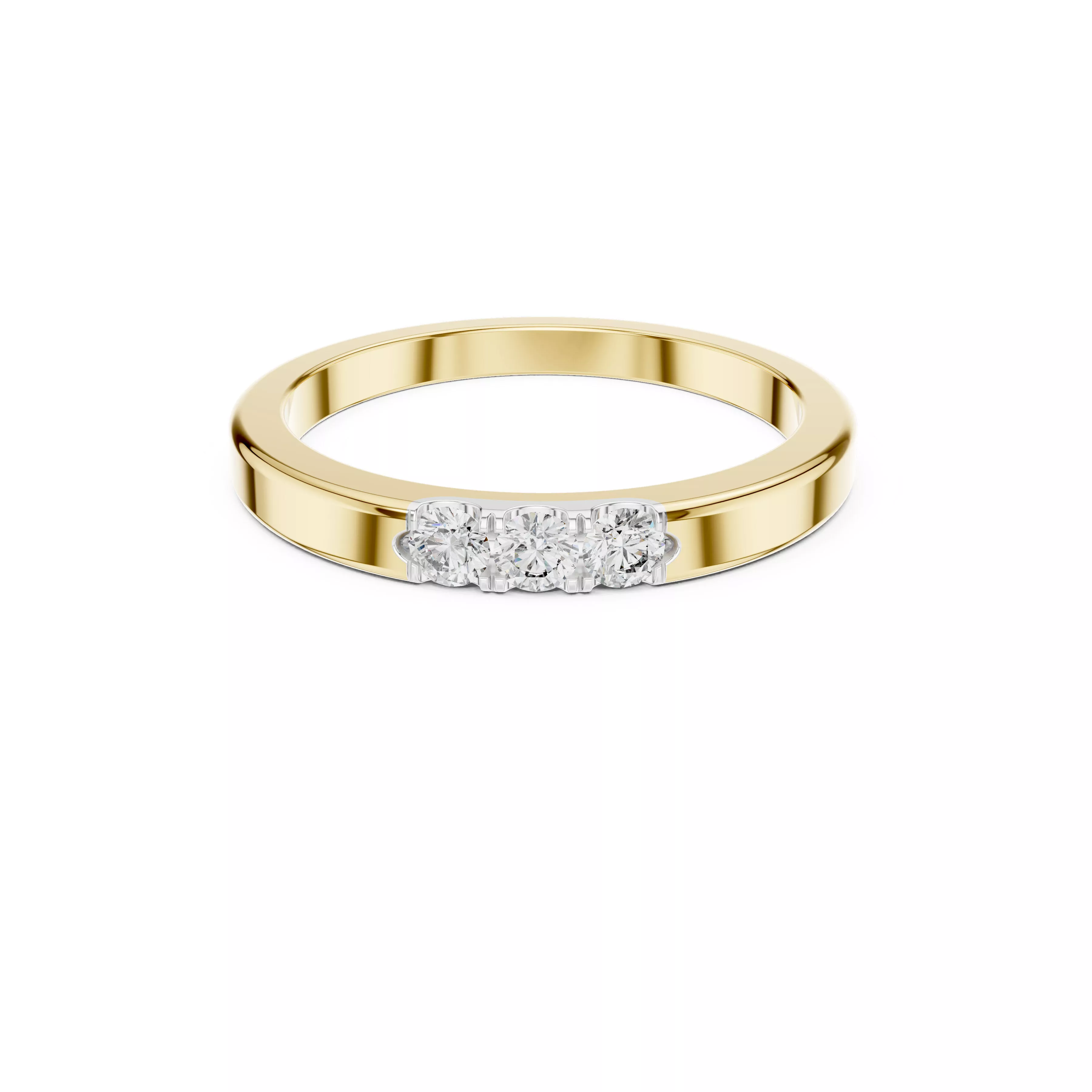 Three Stone Diamond Gold Band STL 3DM CAD 3D print model