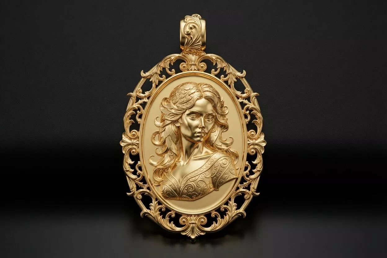 Baroque Elven Lady Cameo Pendant 3D print model