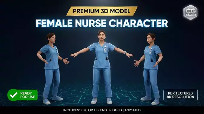 Female Nurse Character Game Ready Medical Hospital