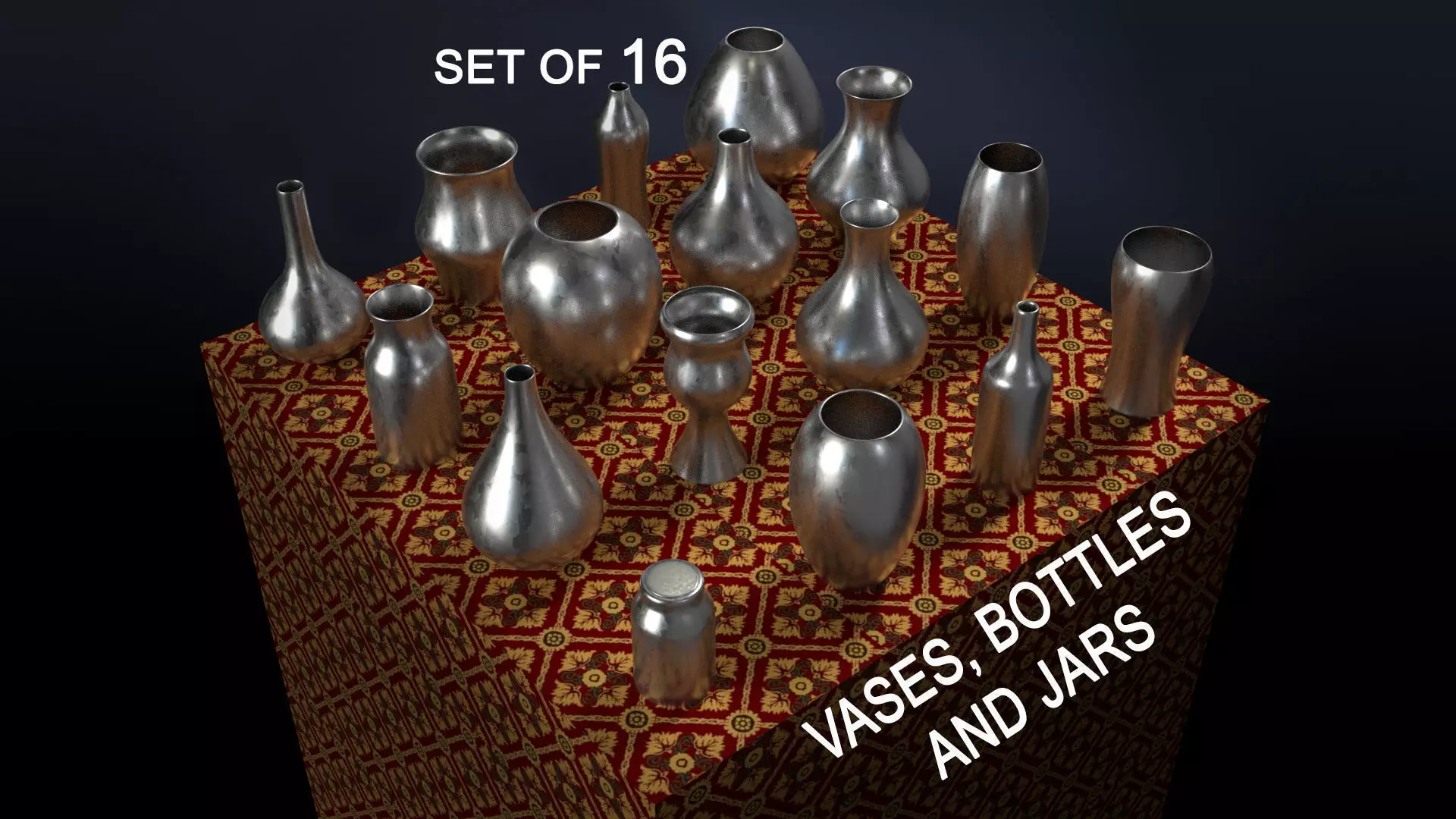 Vases bottles and jars 16 piece set 3D model_0