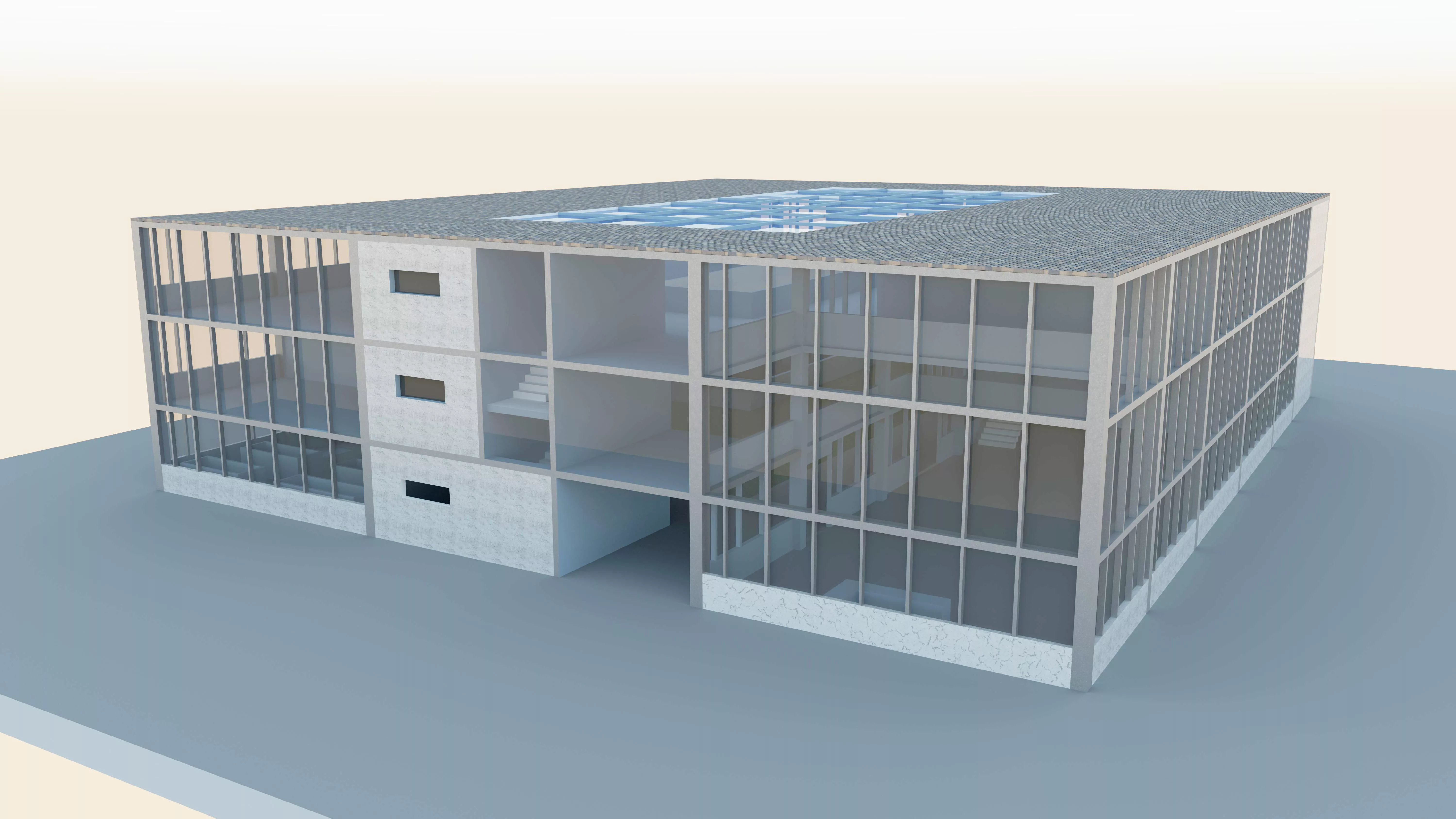 3D Modern Shopping Mall Shell With Garden Inside 3D model