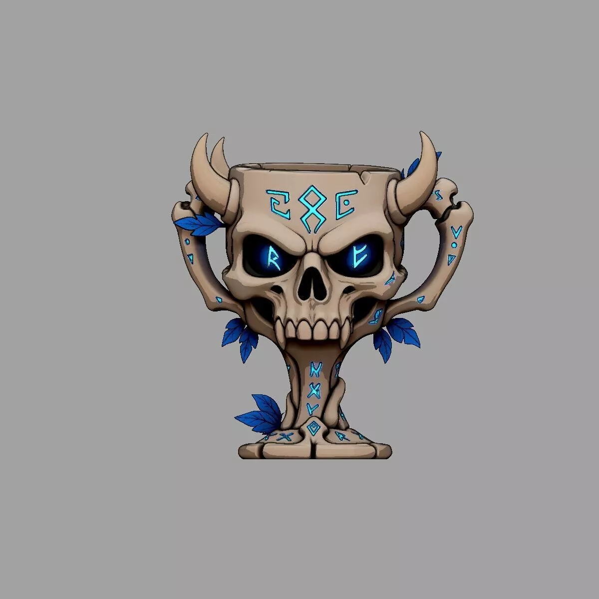 Runic Horned Skull Goblet 3D Printable Fantasy Prop 3D print model