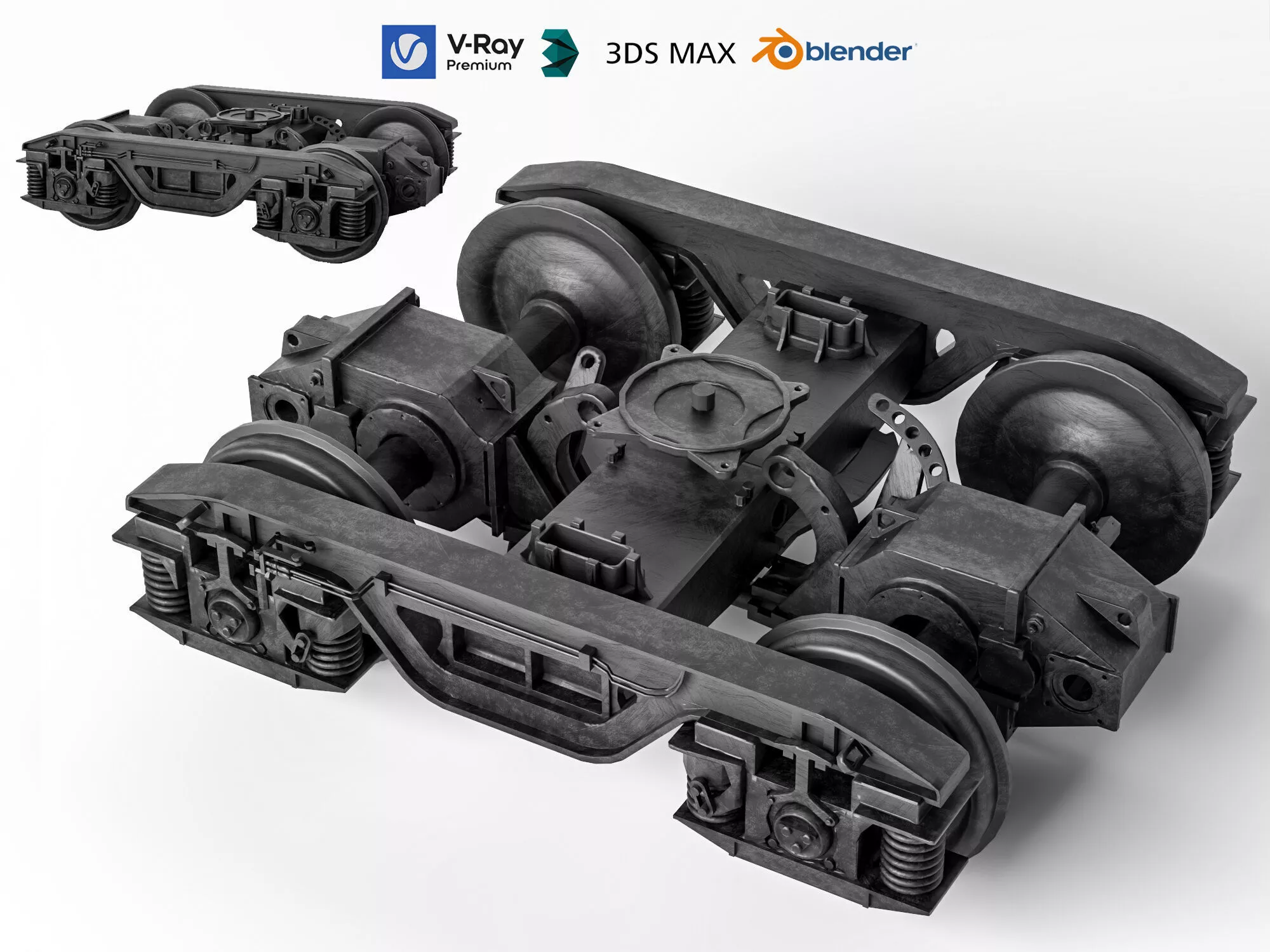 Industrial Railway Bogie Wheelset Assembly 3D Model 3D model