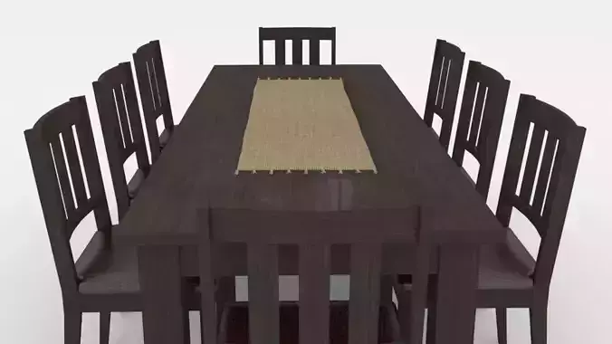 Dining room table with chairs and runner