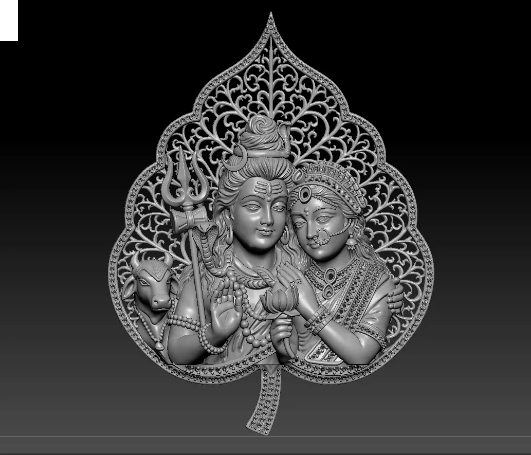 Shiva-Parvati Sacred Leaf Brooch 3D Model 3dm stl 3D print model
