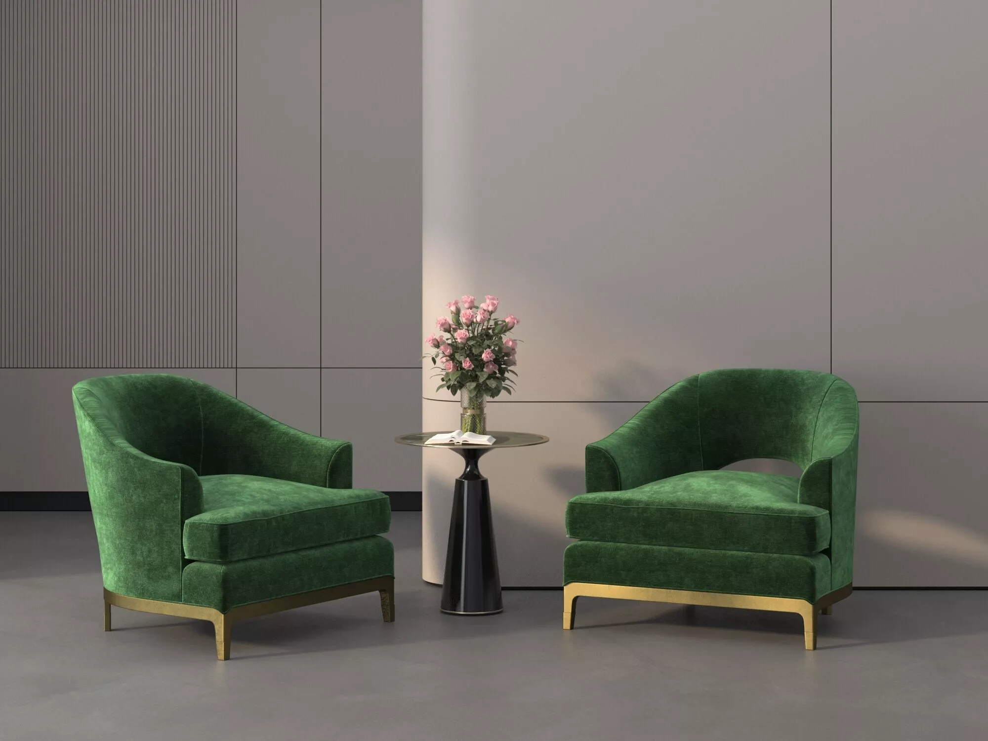 Modern Green Velvet Accent Chair Set with Side Table 3D 3D model