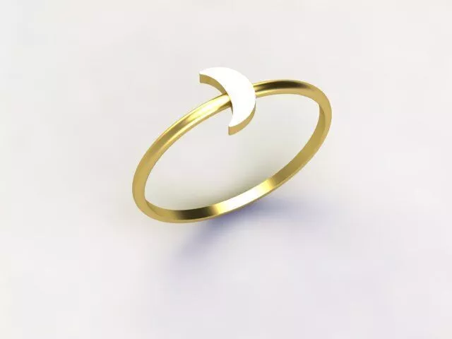 Dainty Ring Single Moon Minimalist Band Cast in Gold Silver 3D print model