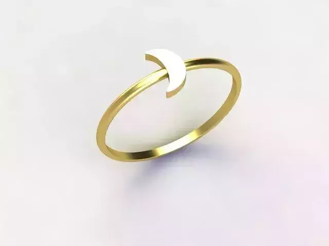 Dainty Ring Single Moon Minimalist Band Cast in Gold Silver