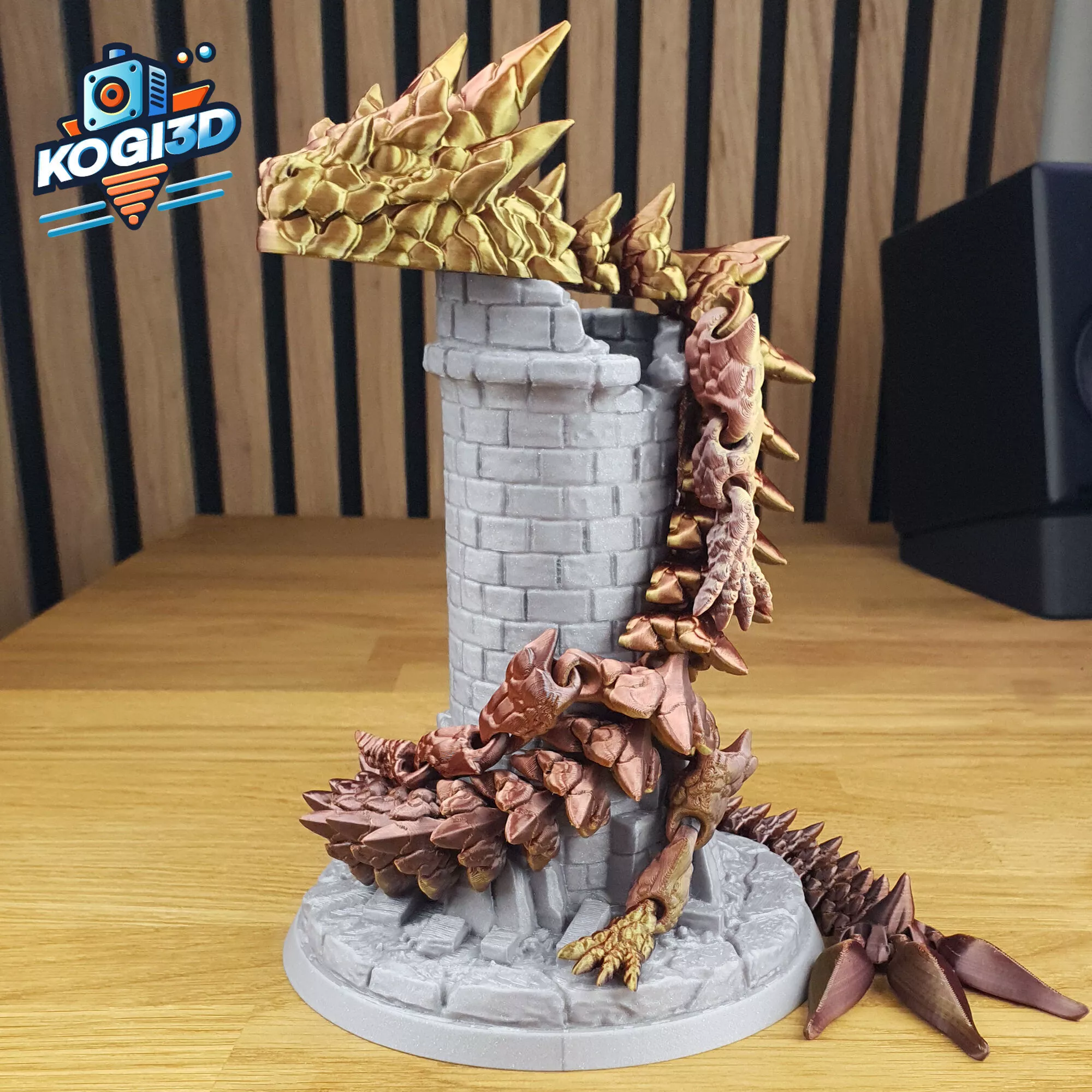 Print-in-Place Articulated Flexy Dragon with Tower Base 3D print model