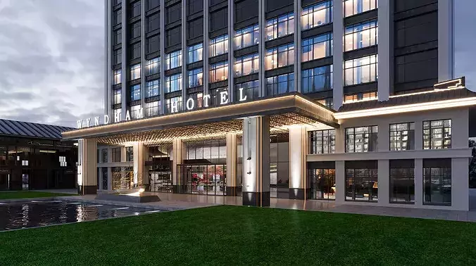 Modern Boutique Hotel Exterior Urban Street View 3D model